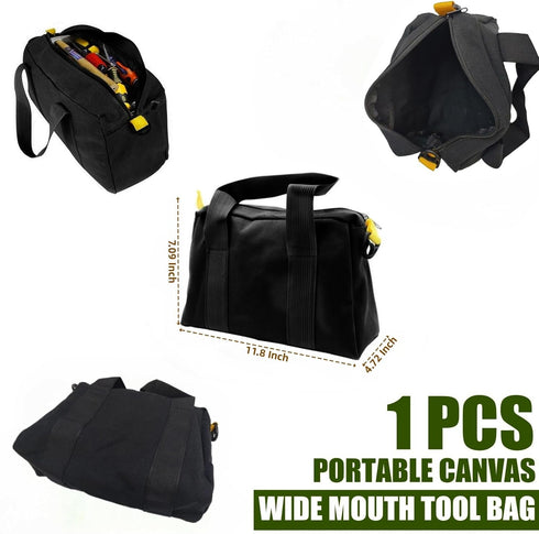 16 Inch Wide Mouth Tool Bag, Canvas Tool Storage Bag for Men, Large Capacity Handbag, Multi-function Tool Organizer Tote Bag for Storage Wrenches ...