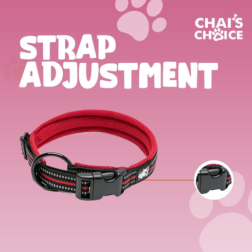 Chai's Choice Dog Collar Small (Red) | Comfortable & Stylish Pet Collar with Adjustable Strap Soft Padded | No-Choke & Quick Release | 3M Reflecti...