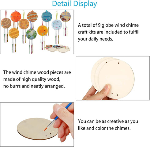 9 Pack Wind Chime Kit for Kids Make You Own Ball Wind Chimes DIY Paint Wooden Art and Craft for Girls Boys Ball Craft for Art Activities Brthday P...