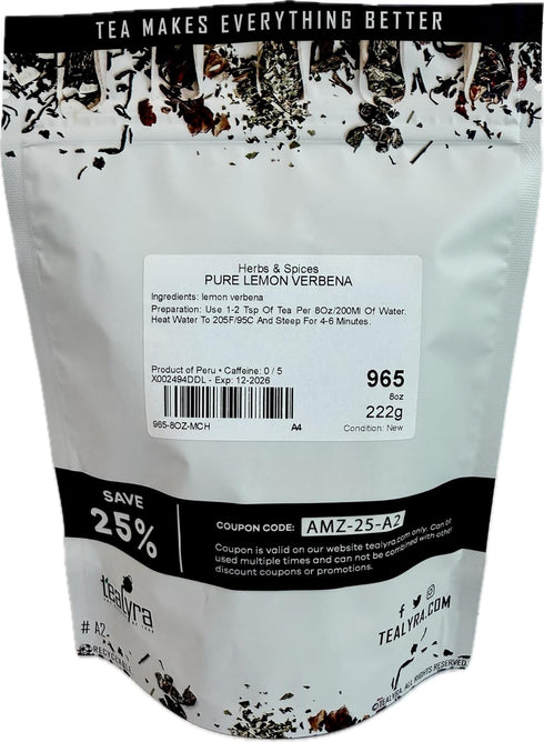 Tealyra - Pure Lemon Verbena - Herbal Loose Leaf Tea - Hot or Iced - Relaxation - Calming - Digestive - Caffeine Free - All Natural - 112g (4-ounc...