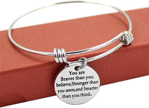 3PCS Stainless Steel Inspirational Charm Bracelets Jewelry Set Engraved Message Motivational Expendable Bangles for Women Girls...