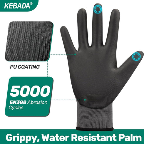 W1 Work Gloves for Men and Women with Grip,12 Pairs Bulk Pack Mechanic Gloves,PU Coating on Palm & Fingers,Breathable Mens Gardening Touchscreen,L...