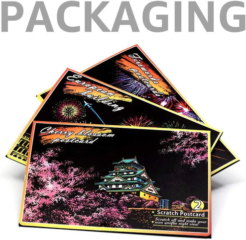 Magic Scratch Art Paper(7.9"x5.5") Rainbow Landscape Engraving Art Mini Scratchboard DIY Pads for Adults and Kids, Crafts Set: 12 Sheets Scratch P...