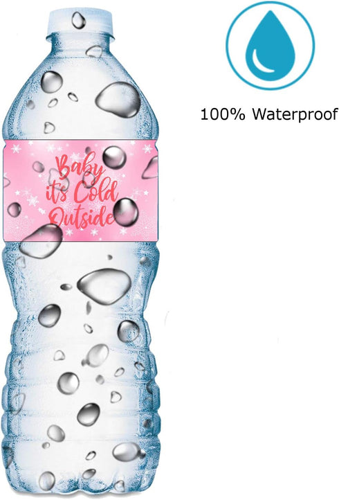 20 Pink Baby Its Cold Outside Baby Water Bottle Labels; Baby Shower Set of 20 Waterproof Water Bottle Wrappers, Decorations; Its a Girl Pink...