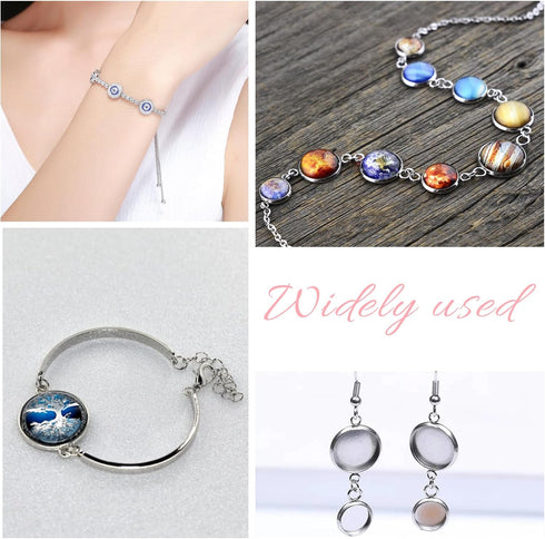 50Pcs Stainless Steel Round Blank Bezel Set with Double Loops, Pendant Bezel Tray Connectors,Round Glass Resin Cabochons Base Blank Pendants Tray ...