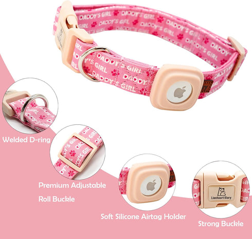 Lionheart glory Airtag Dog Collar Valentine's Day Collar for Large Dogs, Pink Dog Collars with Airtag Hloder Spring Dog Collar Heavy-Duty Pet Coll...