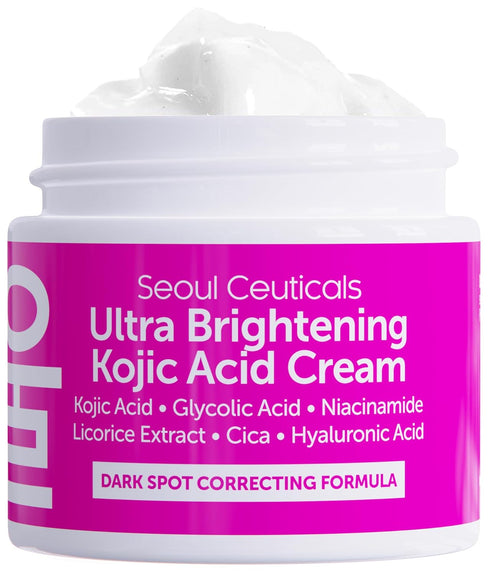 SeoulCeuticals Korean Kojic Acid Cream Dark Spot Remover + Glycolic Acid + Niacinamide + Cica + HA Moisturizer - Cruelty Free K Beauty Skincare 2o...