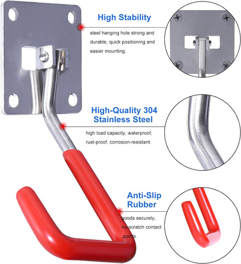 HAISHINE Garage Hooks, Adjustable Hooks for Wall Storage, Stainless Steel Heavy-Duty Utility Hooks with Anti-Slip Coating Organizing for Chainsaws...