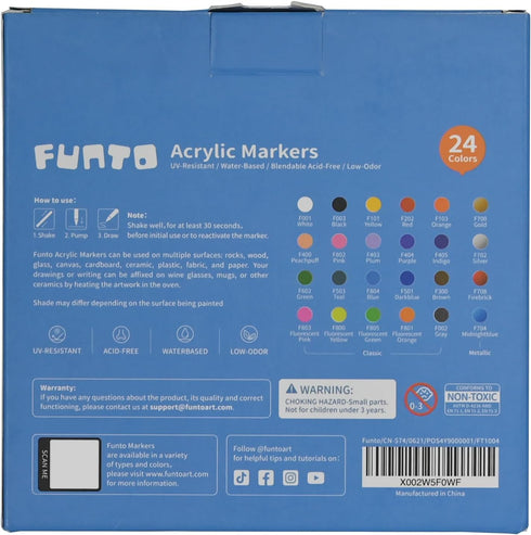 Funto Acrylic Paint Pens for Rock Painting, Fabric, Wood, Canvas, Metal, Ceramic, Glass, 24 Colors Paint Marker Set, Non-Toxic, Quick Drying...