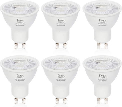 Simba Lighting LED GU10 5W Dimmable Spot Light Bulb (6 Pack) Halogen 50W Replacement MR16 Shape for Accent, Recessed, Track Lighting, 38° Beam Ang...