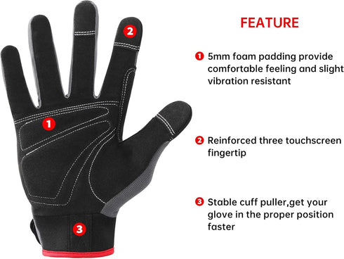 DULFINE Flex Grip Mechanic Work Gloves for Men,Black and Red Utility Safety Working Gloves Touch Screen,Excellent Grip,Ideal for Working on Cars a...