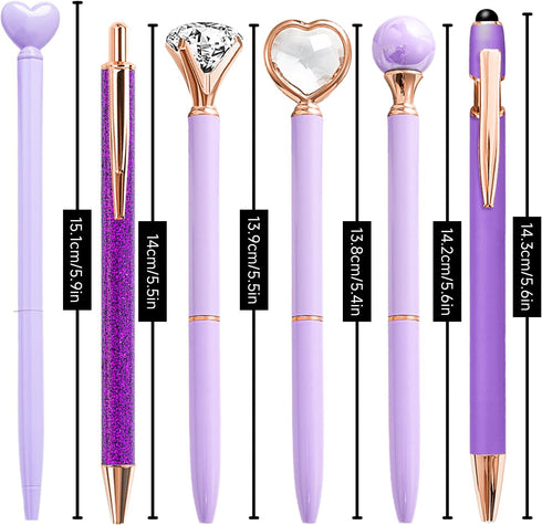 Personalized Pens for Women, 6 Pcs Purple Pens Ballpoint Pens Bulk, 1.0mm Medium Point Black Ink Pens for Journaling, Office and School Supplies P...