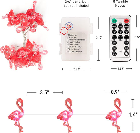 Pink Flamingo String Lights Battery Operated with Remote Fairy Lights 10ft 30LEDs USB Plug in Summer Tropic Themed Flamingo Decor Lights for Home ...