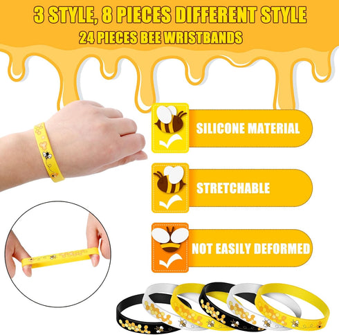 48 Pieces Cute Bee Keychain Bee Rubber Bracelets Bee Birthday Party Favors Honey Bee Silicone Wristband Bee Party Decorations for Birthday Supplie...