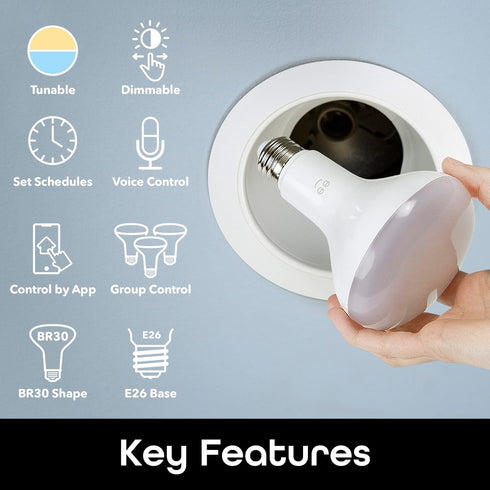 Geeni LUX DROP Wi-Fi LED Light Bulb, Tunable White (2700K-6500K), 1-Pack – Dimmable BR30 Bulb, 65-Watt Equivalent – No Hub Required – Works with A...