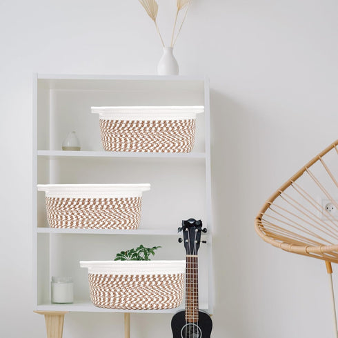 ABenkle Small Woven Basket, 12"x 8" x 5" Cute Small Basket, Rope Room Shelf Storage Basket, Cat Dog Toys Basket Chest Box, Empty Decorative Gift B...