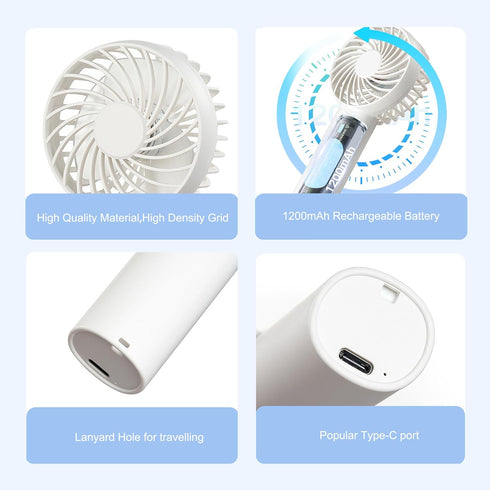 Mini Portable Fan,Rechargeable Travel Fan,3 Speed Small Handheld Fan,Personal Battery Operated Fan with USB C for bedroom,office,Girl,Lady...