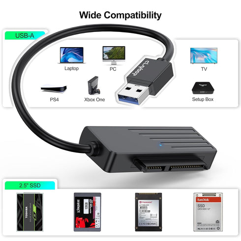 SATA to USB 3.0 Adapter 2 Pack, USB SATA III Hard Drive to USB Adapter Cable, External Converter Compatible for 2.5 Inch SSD Data Transfer...