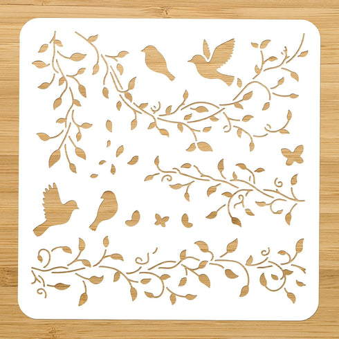NBEADS Vines Birds Stencil, Spring Stencils Reusable Plant Plastic Stencils DIY Art and Craft Stencils 11.8×11.8 Inch for Painting on Wood Canvas ...