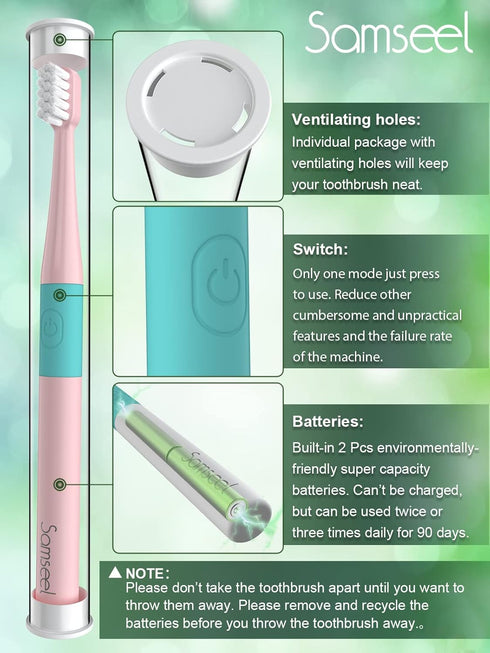 Pink*2Pcs, Travel Essentials Electric Toothbrush Lasting for 90 Days Sonic Electric Travel Size Toiletries Waterproof Portable Mini Design for Dai...