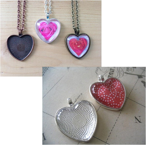 30 PCS 25mm Silver Heart Pendant Trays with Glass Setting,Pendant Blank Base,Silver Pendant Trays,Cameo Bezel Cabochon Settings...
