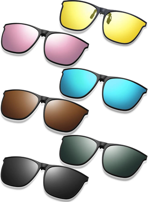 Weewooday 6 Pairs Large Polarized Clip on Sunglasses UV Protection Driving Clip on Sunglass Colorful Flip Frame Glasses for Women Men Eyeglasses...