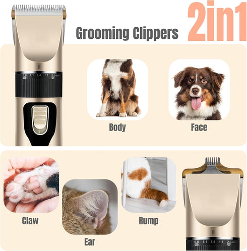 Dog Grooming Kit and Dog Paw Trimmer - Electric Quiet Cat Hair Clippers Set Pet Hair Clippers for Thick Coats Low Noise Cordless Pet Grooming Kit ...