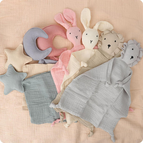 Newborn Baby Loveys Security Blanket Muslin Soft & Breathable,Organic Cotton Lion Lovies for Baby New Born Boy Girl Unisex Baby Unique Neutral Pre...