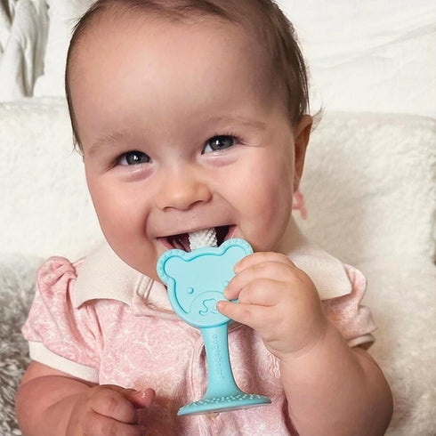 oogiebear Infant-to-Toddler Training Toothbrush - 0-2 years - 360° Soft Silicone, Promotes safe Brushing, Baby & Kids Health - Teddy Bear Design O...