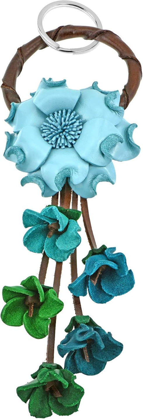 AeraVida Floral Paradise Genuine Blue Leather Loop Key Chain or Key Ring | Leather Key Chain for Women | Blue Leather Keychain | Leather Keychains...
