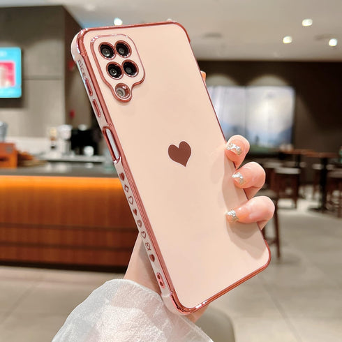 phylla Compatible with Samsung Galaxy A12 6.5” Phone Case, Cute Love Heart Gold Plating Edge Luxury Elegant Case for Women Camera Protector Soft S...