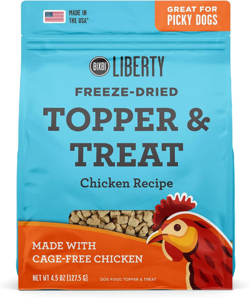 BIXBI Liberty Freeze Dried Dog Food Topper + Dog Treat, Chicken Recipe, 4.5 oz - 98% Meat and Organs - Pantry-Friendly Raw Treat or Food Topper - ...