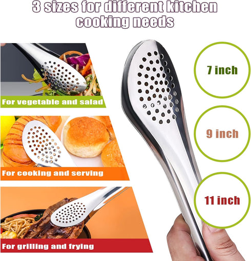TOPULORS Stainless Steel Tongs Set (7/9/11 Inch) - Heavy Duty Kitchen & BBQ Tongs for Cooking, Grilling, Frying, Baking, Salad, Buffet - Dishwashe...