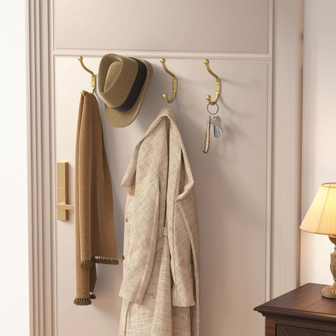 Gold Coat Hooks Wall Mount - Wall Hooks for Hanging, Heavy Duty Hooks, Mudroom Hooks, Metal Hooks for Hanging Clothes, Towels, Hats, Keys, Coats,4...