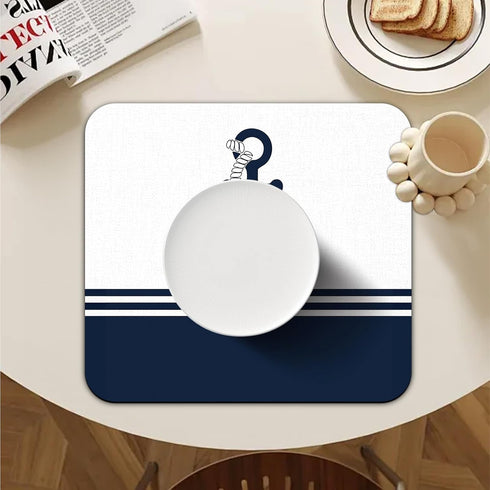 Nautical Dish Drying Mat - Nautical Anchor Absorbent Dish Drying Mat for Kitchen Counter, Coffee Bar Mat, Coffee Maker Mat for Countertops, Dish R...