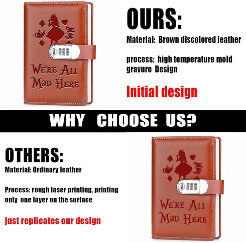Alice in Wonderland Leather Combination Lock Notebook Always Remember You’re Braver Than You Believe Leather Locked Journal Notebook Alice Fans Gi...