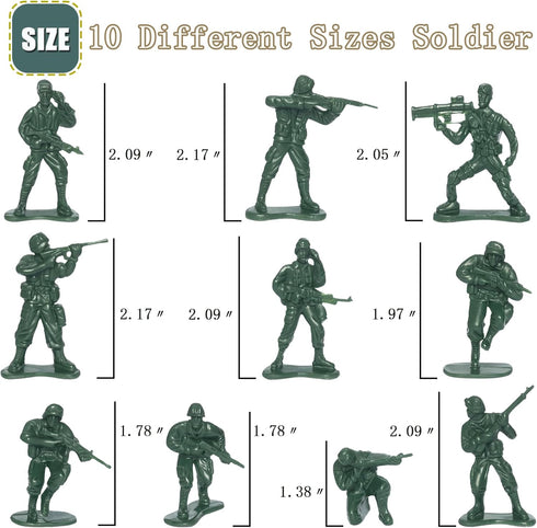 100 Pcs Army Men Toys for Boys, 10 Different Poses Soldier Set, 2.17" Green Plastic Army Men Toys for Kids...