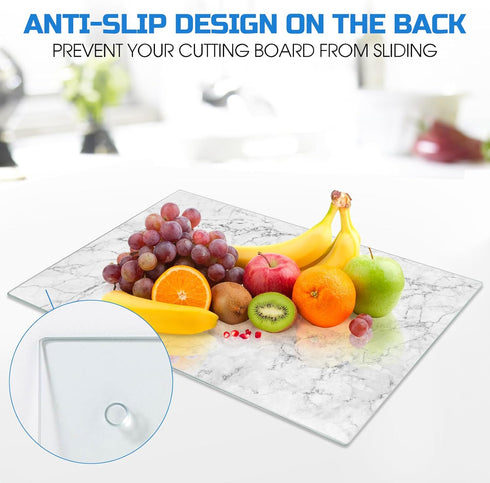 Tempered Glass Cutting Board for Kitchen,14"x 10" Glass Chopping Board with Rubber Anti-Slip Feet, Dishwasher Safe, Scratch, Heat Resistant,Shatte...
