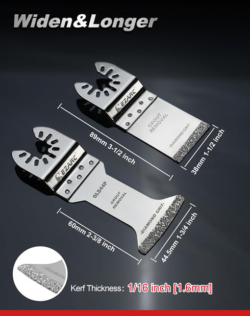 EZARC Diamond Oscillating Blade, Extra Long Reach Oscillating Multi Tool Saw Blades for Grout Removal, Cleaning Mortar, 3-Pack...