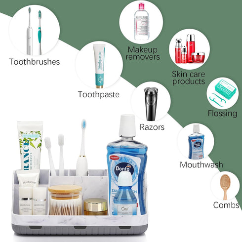 Marble Bathroom Countertop Organizer - Detachable 7 Slots Kids Electric Toothbrush and Toothpaste Holde Drainage for Bathroom Accessories Organiza...