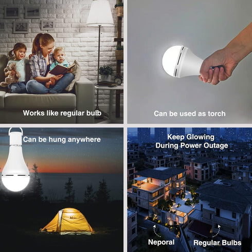 Rechargeable Light Bulbs, Back Up Battery Light Bulbs, 15W 80W Equivalent 6000K 1200mAh Battery Operated Light Bulb for Power Outage Hurricane, Em...