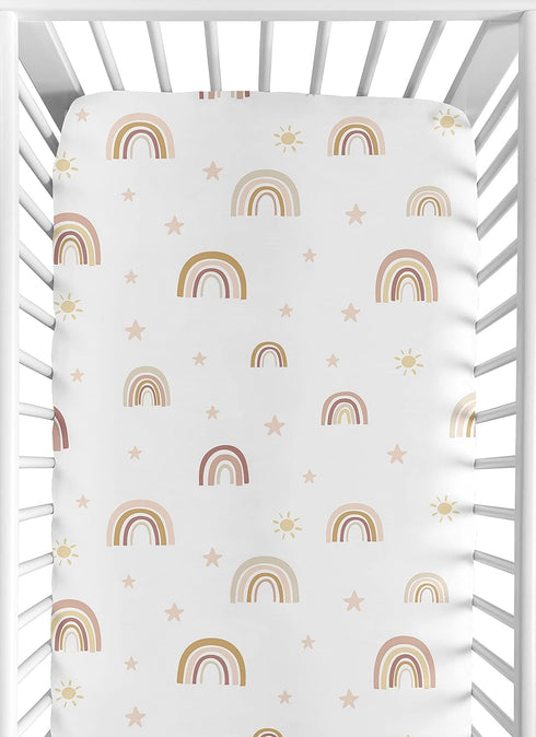 Sweet Jojo Designs Boho Rainbow Girl Fitted Crib Sheet Baby or Toddler Bed Nursery - Blush Pink Dusty Rose Gold Yellow Mauve Taupe Beige Tan Bohem...