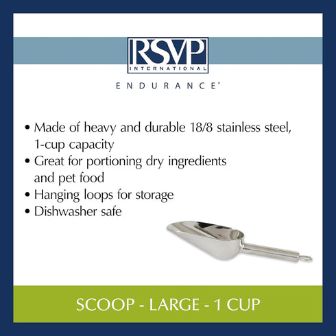 RSVP International Endurance Stainless Steel Measuring Scoop Collection, 1-Cup...