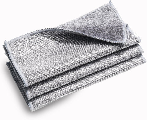 3 Pcs Upgraded Non Scratch Wire Dishcloth, Double-Sided Bamboo Charcoal Wire Miracle Cleaning Cloths, Reusable Multipurpose Wire Dishwashing Rags ...