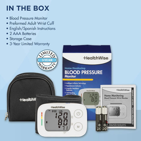 HealthWise Blood Pressure Monitor | Adult Wrist Cuff | Intelligent Inflation Technology | 2-Person Memory | Irregular Heartbeat Detection | Hypert...