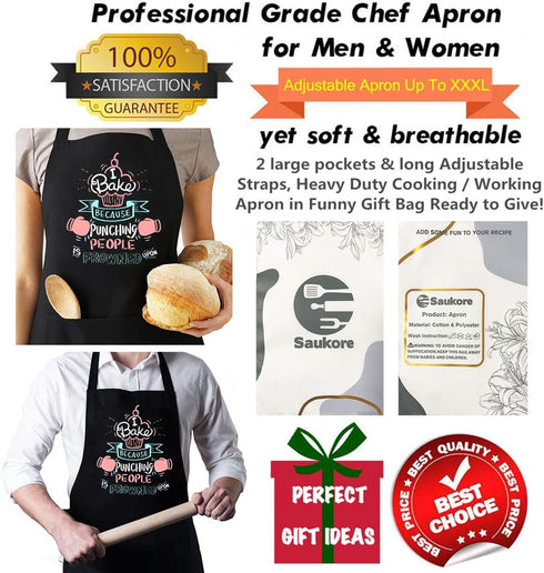 Funny Baking Aprons for Women Men, Cute Baking Gifts for Bakers, Kitchen Cooking Aprons with 2 Pockets - Birthday Housewarming Gifts for Wife Mom ...