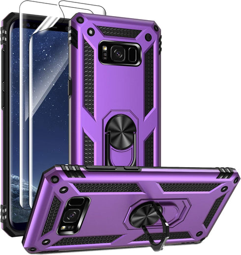 Samsung Galaxy S8 Plus Case with HD Screen Protectors, Androgate Military-Grade Metal Ring Holder Kickstand 15ft Drop Tested Shockproof Cover Case...