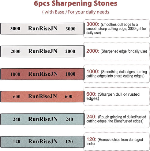 6 Pcs Knife Sharpening Stones For Knife Sharpener With Fixed Angle, Sharpening stone with base Professional Sharpening Stone Set: 120 240 600 1000...