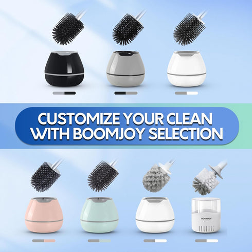 BOOMJOY Toilet Brush and Holder Set, Silicone Toilet Bowl Cleaner Brush, Bathroom Cleaning Bowl Kit with Tweezers, Bathroom Accessories with Alumi...