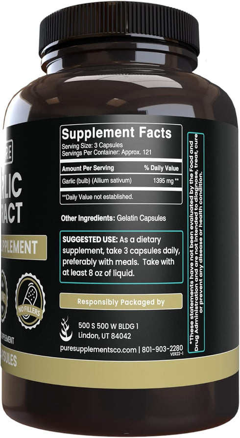 Pure Original Ingredients Garlic Extract (365 Capsules) No Magnesium Or Rice Fillers, Always Pure, Lab Verified...